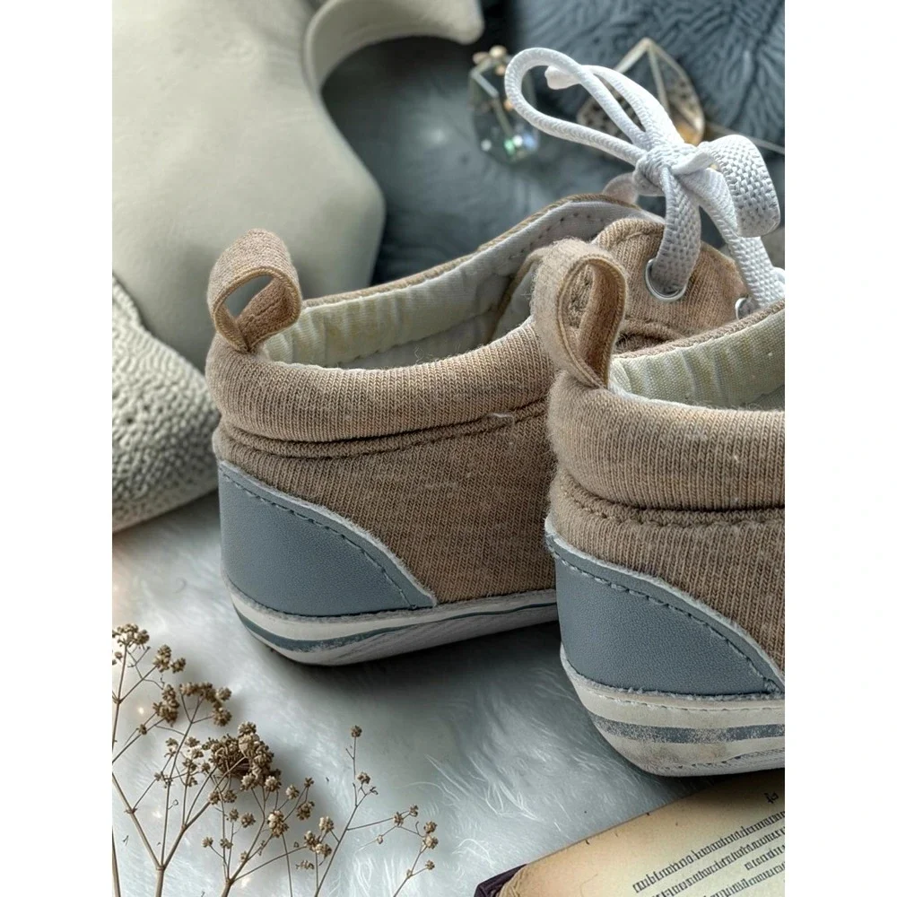 Carters Child of Mine Tan Jersey Knit Crib Shoes Sneakers 3-6M Baby Boys Girls